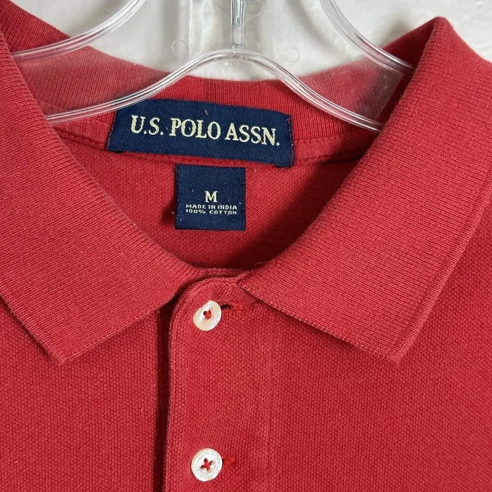 US Polo Assoc Shirt Men M Red Cotton Short Sleeve Collared Pullover